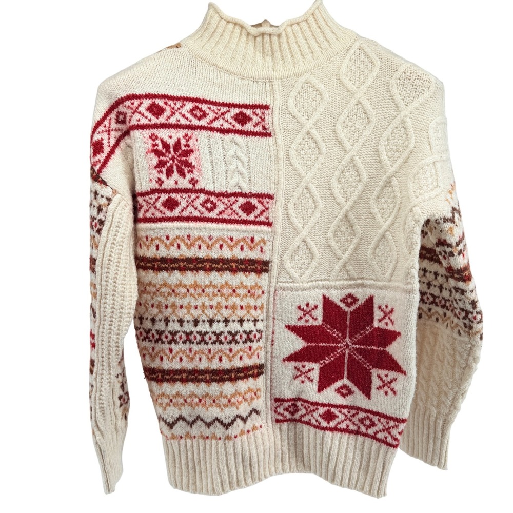 American Eagle Patchwork Fair‎ Isle Mock Neck Sweater XS